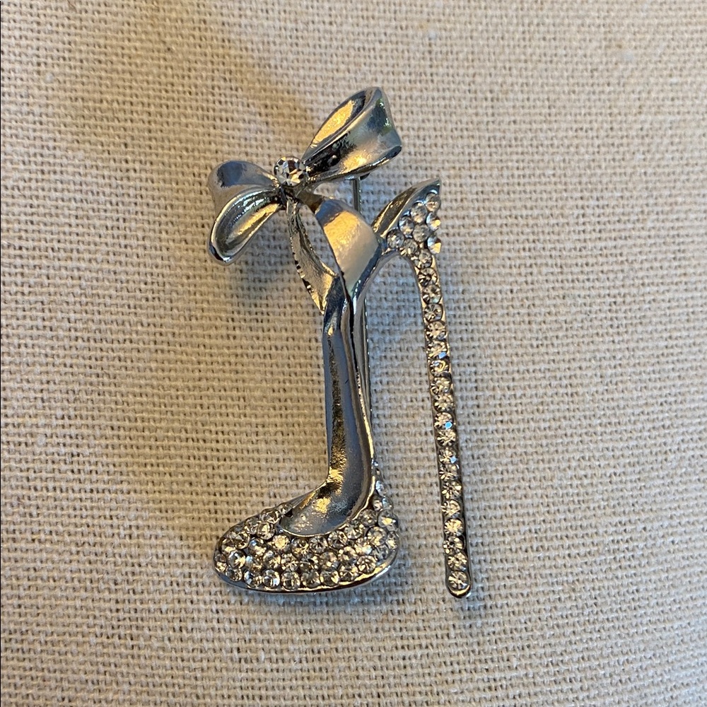 Silver High Heel Brooch with Bow